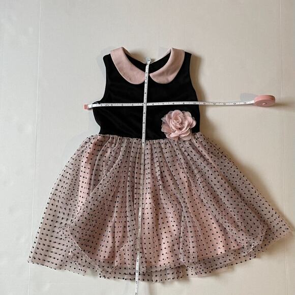 Black & Pink Polka Dot, Flower, Rose, Tulle, Sleeveless, Collared, Party Dress - Picture 9 of 11